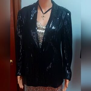INC International Concepts Black Sequins BLAZER